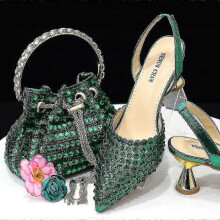 (40, Green) Ensemble chaussures et sac pour femme, de conception italienne haut de gamme et fait main, dans des couleurs assorties