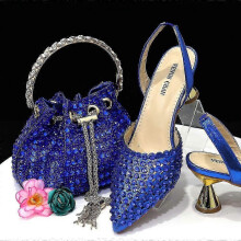 (41, blue) Ensemble chaussures et sac pour femme, de conception italienne haut de gamme et fait main, dans des couleurs assorties