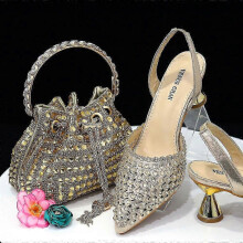(38, Gold) Ensemble chaussures et sac pour femme, de conception italienne haut de gamme et fait main, dans des couleurs assorties