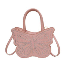 (Pink) Elegante Umhängetasche aus burgunderrotem PU-Leder mit Schmetterlingsmotiv, Reißverschluss und Henkel für Damen.