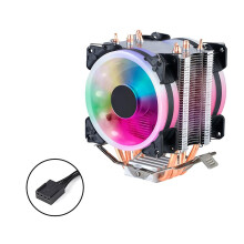 (D) 9CM 1/2 Fan CPU Cooler 4 Copper Tubes Luminous Desktop Compu Efficient Mobo