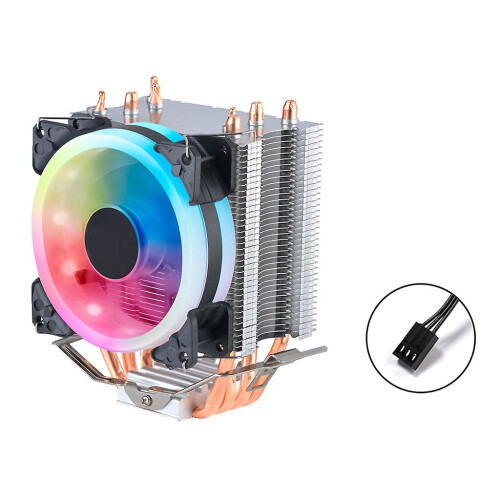 (B) 9CM 1/2 Fan CPU Cooler 4 Copper Tubes Luminous Desktop Compu Efficient Mobo