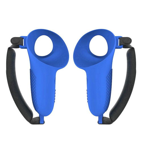 (Blue) Soft Protective TPU Case with Adjustable Strap for Quest 3 Touch Controller VR Accessories
