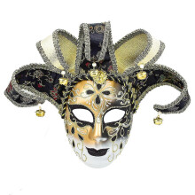 (Black) Masque intégral de bouffon vénitien peint à la main, style cosplay, rouge, décoration murale, cadeau