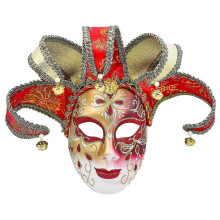 (Red) Masque intégral de bouffon vénitien peint à la main, style cosplay, rouge, décoration murale, cadeau