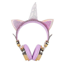 (Gold) Casque sans fil pour enfants avec licorne RGB, micro et lumières RGB, stéréo, cadeau idéal pour les filles.