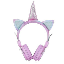 (Pink) Casque sans fil pour enfants avec licorne RGB, micro et lumières RGB, stéréo, cadeau idéal pour les filles.