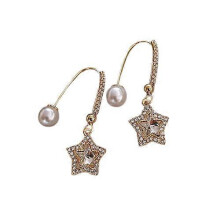 (Black Gun Plated) Boucles d'oreilles pendantes géométriques tendance en forme d'étoile et de lune, perles et zircon, bijoux de soirée pour femmes