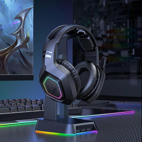 (White) Casque de jeu circum-aural à réduction de bruit avec microphone et éclairage LED 1