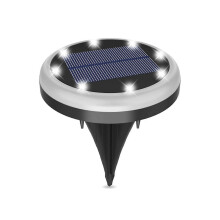 (8led Silver) Lampe de jardin pour allée et cour, lampadaire solaire rond pour éclairage extérieur automatique