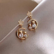 (Gold) Boucles d'oreilles pendantes géométriques tendance en forme d'étoile et de lune, perles et zircon, bijoux de soirée pour femmes