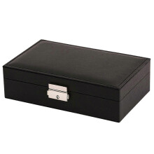 (Black) Boîte à bijoux en cuir blanc à 2 compartiments avec boucle, organisateur de rangement pour femmes et filles