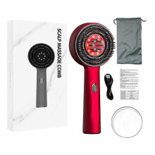 (Red) Hair Growth Shiatsu Electric Scalp Massage Comb Red Light Anti-Hair Loss Oil Applicator