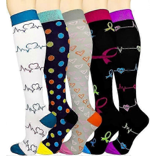 (L-XL) 5 Pairs Compression Knee High Support Socks
