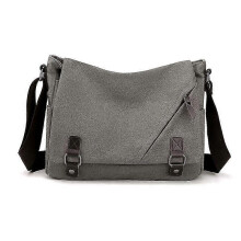 (Gray) Sac messager classique en toile pour homme, grande capacité, confortable à porter à l'épaule