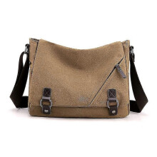 (Beige) Sac messager classique en toile pour homme, grande capacité, confortable à porter à l'épaule