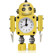 (Yellow) Réveil silencieux en métal inoxydable avec yeux lumineux clignotants et clip pour les aiguilles, rouge rubis