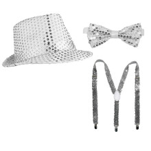 (Set 4) Accessoires de scène années 80/90 pour Halloween, cosplay, danse, star : chapeau, bretelles, nœud papillon, gants (3 à 6 pièces).