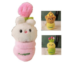(pink) Peluche Créative en Pot, Poupée Mignonne, Pot de Fleurs, Lapin, Ours, Poulet, Poupée Fille, Sac à Dos, Pendentif