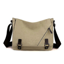 (Khaki) Sac messager classique en toile pour homme, grande capacité, confortable à porter à l'épaule