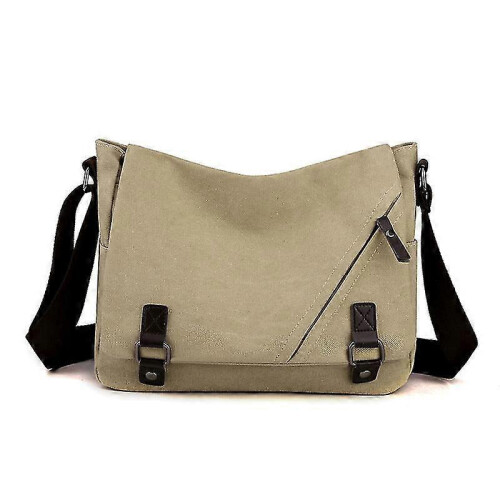 (Khaki) New Men's Classic Canvas Large Capacity Messenger Bag Convenient Shoulder