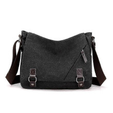 (Black) Sac messager classique en toile pour homme, grande capacité, confortable à porter à l'épaule