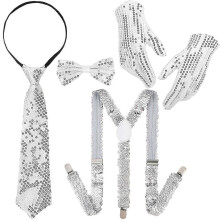(Set 5) Accessoires de scène années 80/90 pour Halloween, cosplay, danse, star : chapeau, bretelles, nœud papillon, gants (3 à 6 pièces).