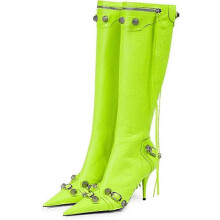 (Green, EUR37) Bottes pour femmes à talons aiguilles style punk avec fermeture éclair et rivets