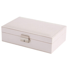 (White) Boîte à bijoux en cuir blanc à 2 compartiments avec boucle, organisateur de rangement pour femmes et filles