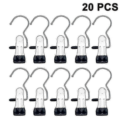 (Black) 20Pcs Clamp Hooks Multifunctional Hanger for Boots Trousers Clothes Storage