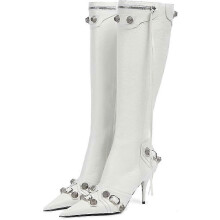 (White, EUR39) Bottes pour femmes à talons aiguilles style punk avec fermeture éclair et rivets