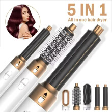 Ensemble de coiffage 5-en-1, Sèche-cheveux multifonction 1000W, avec 4 accessoires interchangeables pour brushing et boucles