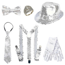 (Set 13) Accessoires de scène années 80/90 pour Halloween, cosplay, danse, star : chapeau, bretelles, nœud papillon, gants (3 à 6 pièces).