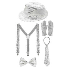 (Set 9) Accessoires de scène années 80/90 pour Halloween, cosplay, danse, star : chapeau, bretelles, nœud papillon, gants (3 à 6 pièces).
