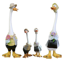 (Family Of Four) Statue de canard en résine, ornement de cour artisanal, figurine animale