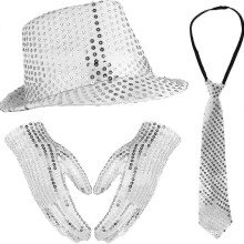 (Set 3) Accessoires de scène années 80/90 pour Halloween, cosplay, danse, star : chapeau, bretelles, nœud papillon, gants (3 à 6 pièces).