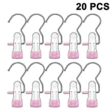 (Pink) Lot de 20 crochets à pince multifonctionnels pour ranger bottes, pantalons et vêtements