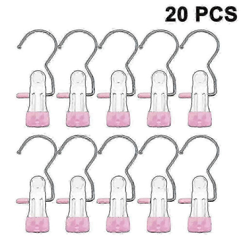 (Pink) 20Pcs Clamp Hooks Multifunctional Hanger for Boots Trousers Clothes Storage