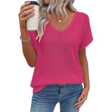 (brown, L) T-shirts blancs pour femmes, taille XL, semi-transparents, col en V, manches dolman, dos à nouer, dentelle contrastée SYCHTV