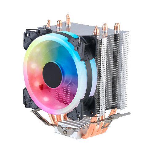 (B) 9CM 1/2 Fan CPU Cooler 4 Copper Tubes Luminous Desktop Compu Efficient Mobo 1