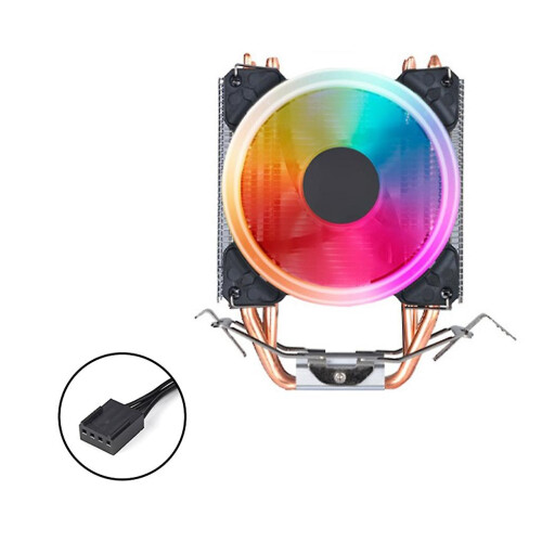 (D) 9CM 1/2 Fan CPU Cooler 4 Copper Tubes Luminous Desktop Compu Efficient Mobo 1
