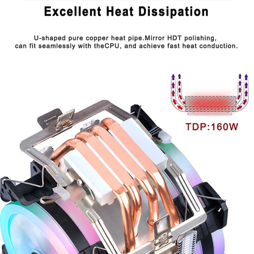 (C) 9CM 1/2 Fan CPU Cooler 4 Copper Tubes Luminous Desktop Compu Efficient Mobo 2
