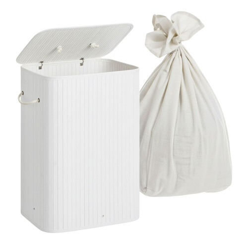 Cesto de ropa de bambú con tapa y bolsa extraíble 1
