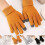 (Orange) 1 Pair Full Finger Solid Color Knit Gloves Fleece Lined High Elastic Touchscreen Unisex 2