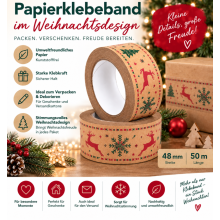 Papierklebeband Weihnachten 48 mm x 50 m Packband Geschenkband Rentier-Motiv