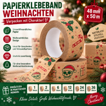 Papierklebeband Weihnachten 48mm x 50m Packband Geschenkband Totenkopf-Motiv