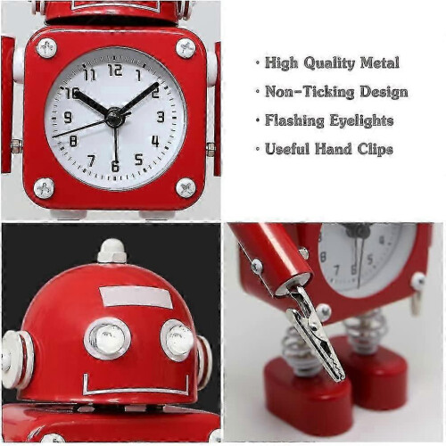 (Ruby Red) Non-ticking Stainless Metal Alarm Clock with Flashing Eye Lights and Hand Clip Ruby Red 1