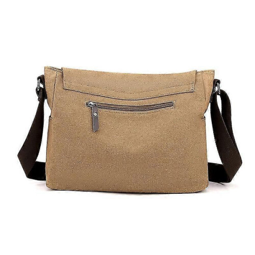 (Khaki) New Men's Classic Canvas Large Capacity Messenger Bag Convenient Shoulder 2