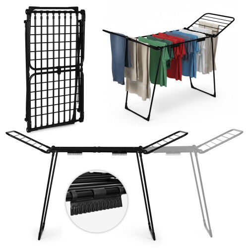 Étendoir à linge extensible, 27 m, pliable, noir 1