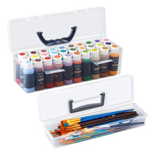 Paint Storage Box with Brush Holder, for 30 Bottles 2 Fl Oz Acrylic Paint Bottles,Transparent for Quick Color Selection